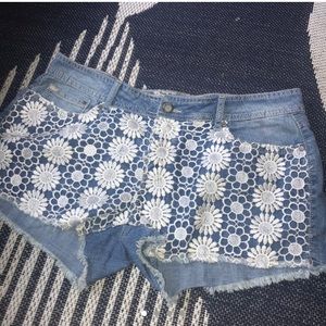 Denim Flower mesh vintage denim summer cute jean shorts; unique design